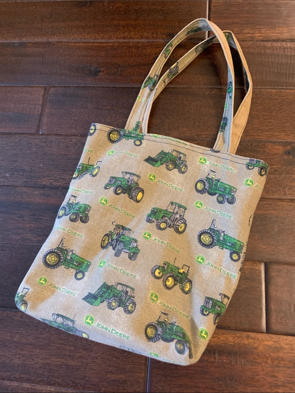 John Deere Green Tractor Print Tote on Beige Background